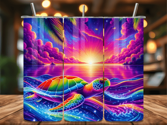 Download Neon Rainbow Sea Turtle Tumbler Wrap - Tumbler wrap Collection