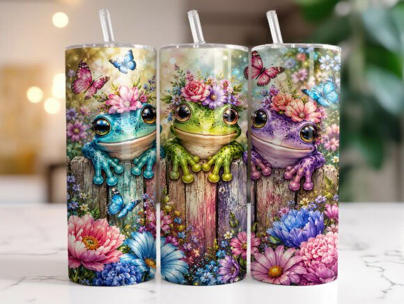 Download Cute Floral Frog 20oz Tumbler Wrap PNG - Tumbler wrap Collection