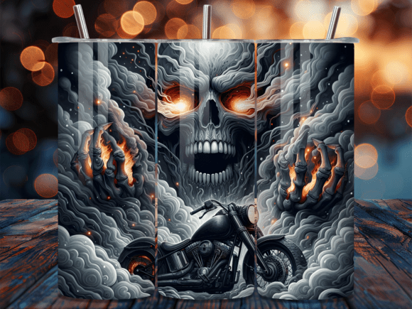 Download Flaming Skull Biker 20oz Tumbler Wrap - Tumbler wrap Collection