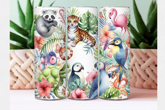Download Watercolor Tropical Animal Tumbler Wrap - Tumbler wrap Collection