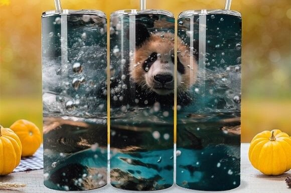 Download Realistic Panda Swimming Tumbler Wrap - Tumbler wrap Collection