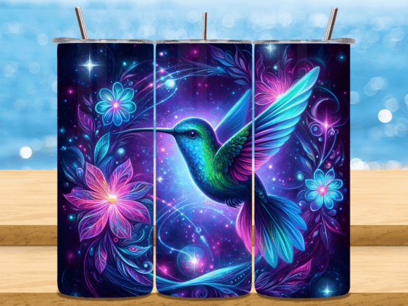 Download Neon Cosmic Hummingbird Tumbler Wrap PNG - Tumbler wrap Collection