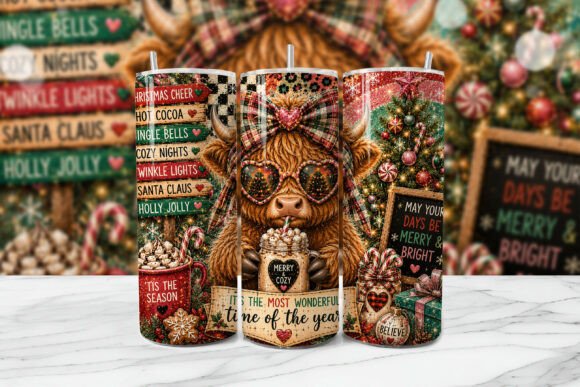 Download Christmas Highland Cow Tumbler Wrap PNG - Tumbler wrap Collection