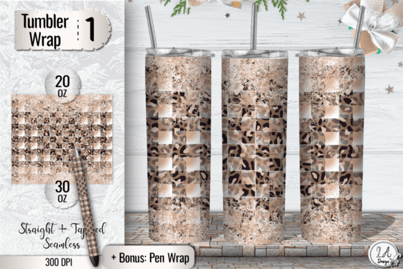 Download Beige Checkered Leopard Tumbler Wrap PNG - Tumbler wrap Collection