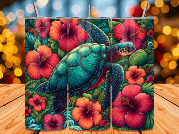 Download Teal Sea Turtle Hibiscus Tumbler Wrap - Tumbler wrap Collection