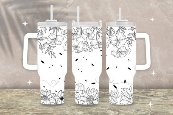 Download Black Floral Line 40oz Tumbler Wrap Png - Tumbler wrap Collection