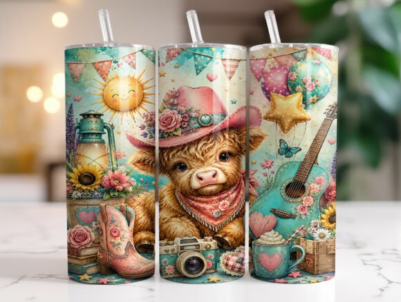 Download Floral Western Highland Cow Tumbler Wrap - Tumbler wrap Collection