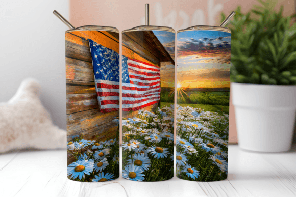 Download Flag and Daisies 20oz Tumbler Wrap - Tumbler wrap Collection