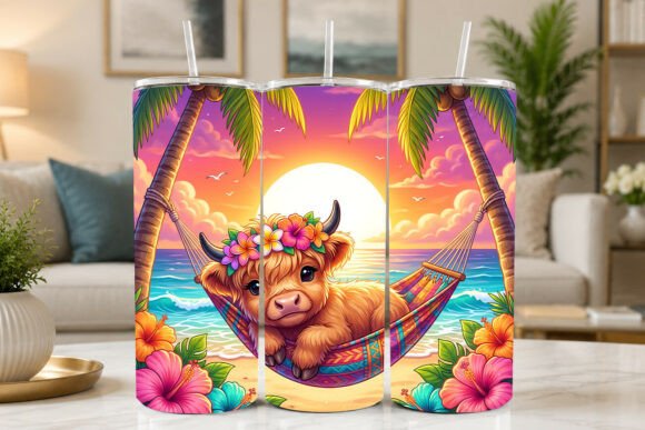 Download Tropical Highland Cow Beach Tumbler Wrap - Tumbler wrap Collection