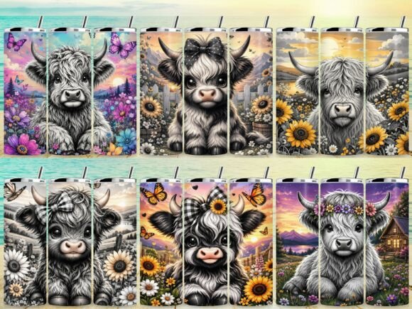 Download Black &amp; White Highland Cow Tumbler Wrap - Tumbler wrap Collection