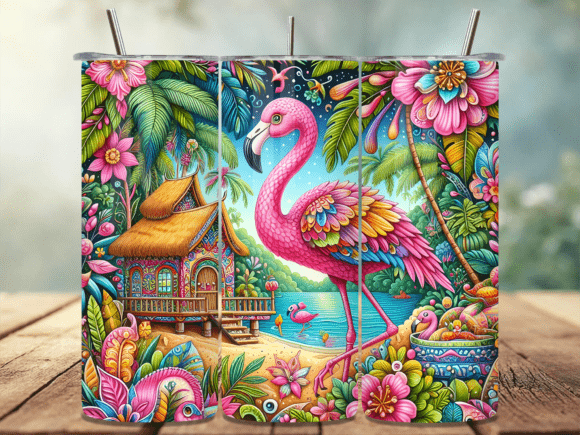 Download Tropical Beach Flamingo Hut Tumbler Wrap - Tumbler wrap Collection