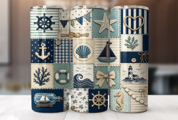 Download Nautical Patchwork Beach Tumbler Wrap - Tumbler wrap Collection