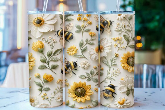 Download 3D Bee Floral Tumbler Wraps Sublimation - Tumbler wrap Collection