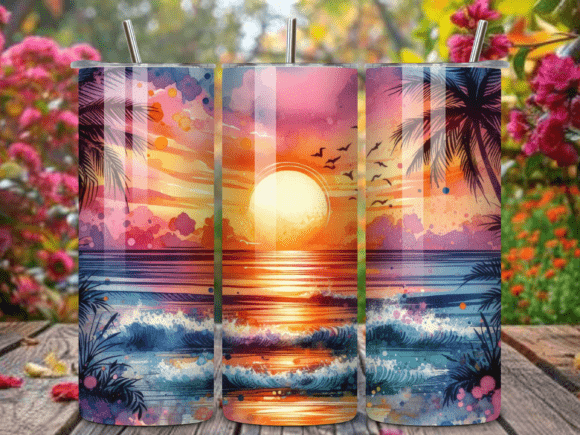Download Watercolor Sunset Beach Tumbler Wrap - Tumbler wrap Collection