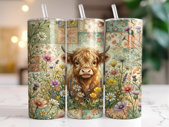 Download Wildflower Highland Cow Tumbler Wrap PNG - Tumbler wrap Collection