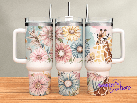 Download 40oz Tumbler Wrap Floral Giraffe PNG - Tumbler wrap Collection