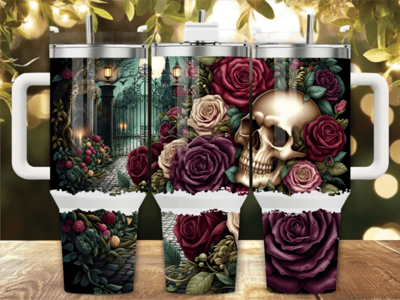 Download Gothic Rose Skull 40oz Tumbler Wrap - Tumbler wrap Collection