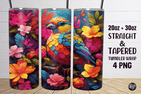 Download Colorful Bird &amp; Flowers Tumbler Wrap PNG - Tumbler wrap Collection