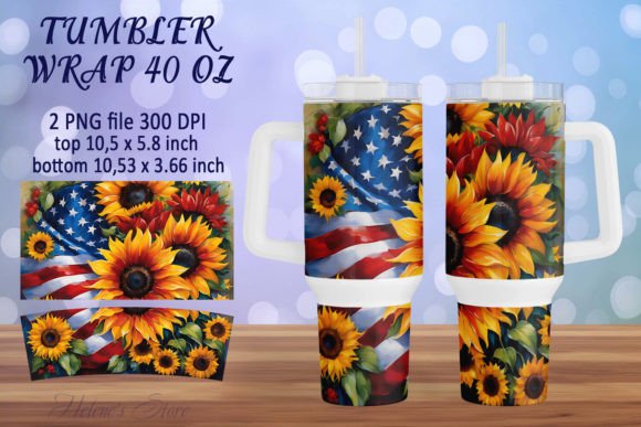 Download Sunflowers &amp; USA Flag Tumbler Wrap 40oz - Tumbler wrap Collection