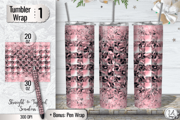 Download Pink Checkered Leopard Tumbler Wrap PNG - Tumbler wrap Collection