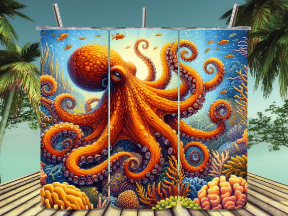 Download Orange Octopus Swimming Tumbler Wrap PNG - Tumbler wrap Collection