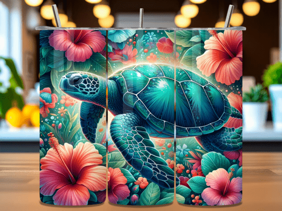 Download Hibiscus Teal Sea Turtle Tumbler Wrap - Tumbler wrap Collection