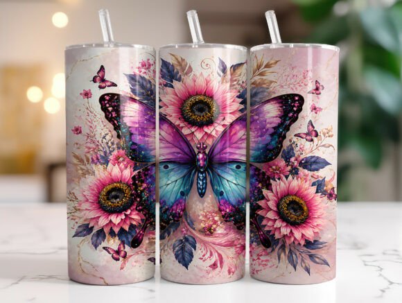 Download Butterfly Sunflower Floral Tumbler Wraps - Tumbler wrap Collection