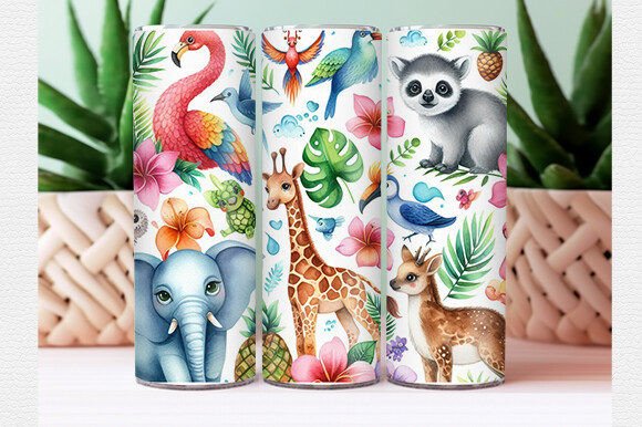 Download Watercolor Tropical Animal Tumbler Wrap - Tumbler wrap Collection