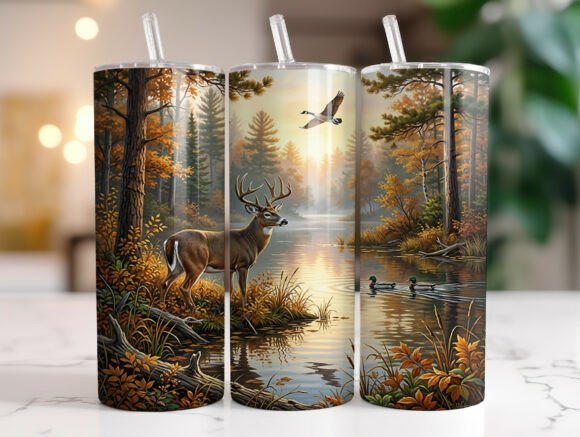 Download Whitetail Buck Forest Lake Tumbler Wrap - Tumbler wrap Collection