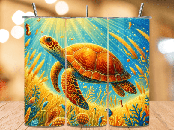 Download Golden Sea Turtle Swimming Tumbler Wrap - Tumbler wrap Collection