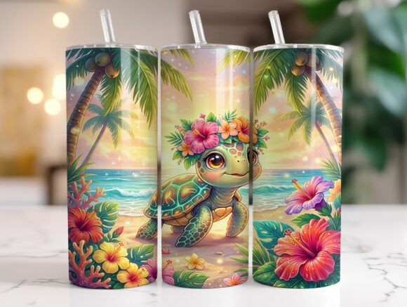 Download Cute Tropical Turtle Beach Tumbler Wrap - Tumbler wrap Collection