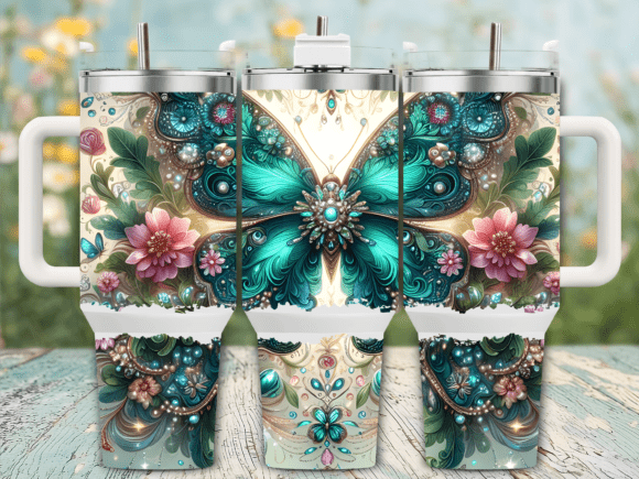 Download Teal Butterfly Jewel 40oz Tumbler Wrap - Tumbler wrap Collection