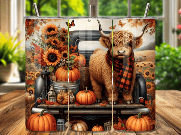 Download Fall Truck Highland Cow Tumbler Wrap - Tumbler wrap Collection