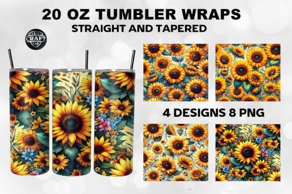 Download Sunflowers Skinny 20oz Tumbler Wrap PNG - Tumbler wrap Collection