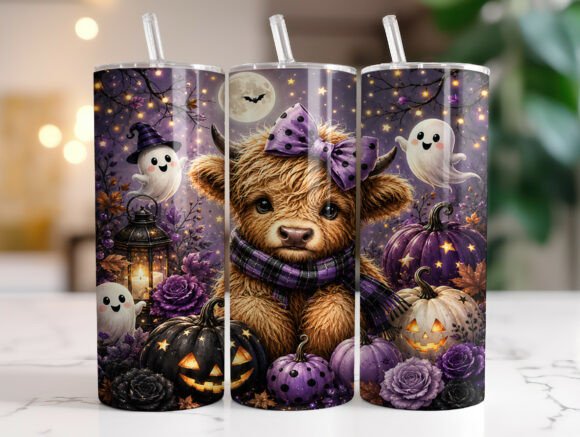 Download Pumpkin Season Highland Cow Tumbler Wrap - Tumbler wrap Collection