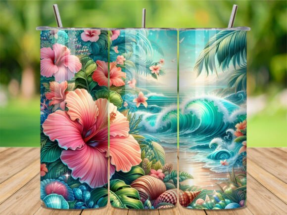 Download Hibiscus Floral Ocean Beach Tumbler Wrap - Tumbler wrap Collection