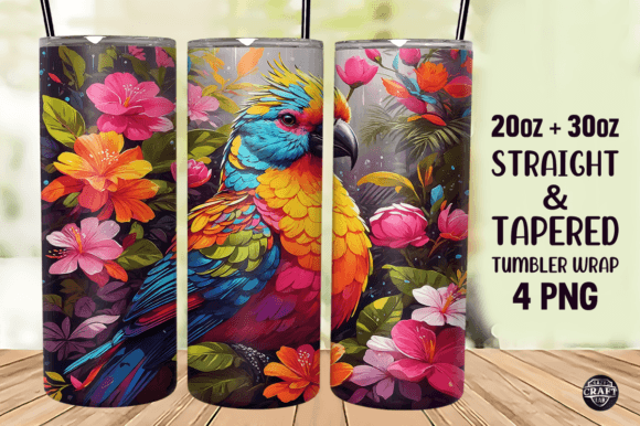 Download Colorful Bird &amp; Flowers Tumbler Wrap PNG - Tumbler wrap Collection