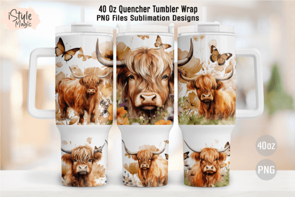 Download Boho Highland Cow 40oz Tumbler Wrap PNG - Tumbler wrap Collection