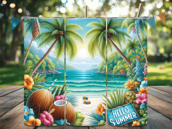 Download Hello Summer Tropical Beach Tumbler Wrap - Tumbler wrap Collection