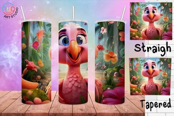 Download Cute Flamingo Cartoon Tumbler Wrap - Tumbler wrap Collection