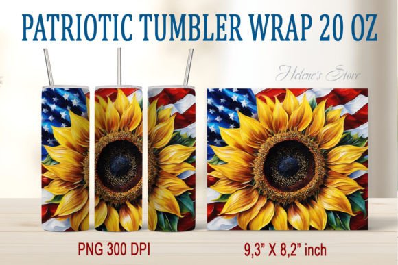 Download Sunflowers &amp; USA Flag Tumbler Wrap 20oz - Tumbler wrap Collection