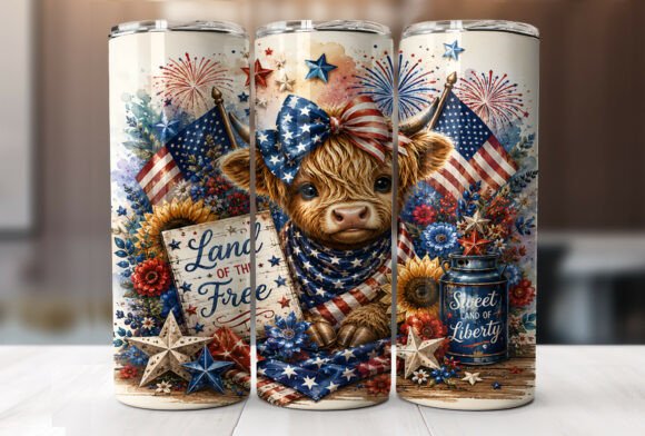Download 4th of July Highland Cow Tumbler Wrap - Tumbler wrap Collection