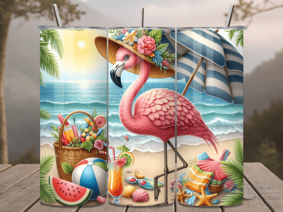Download Summer Beach Flamingo Hat Tumbler Wrap - Tumbler wrap Collection