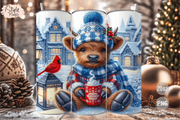 Download Blue Christmas Highland Cow Tumbler Wrap - Tumbler wrap Collection